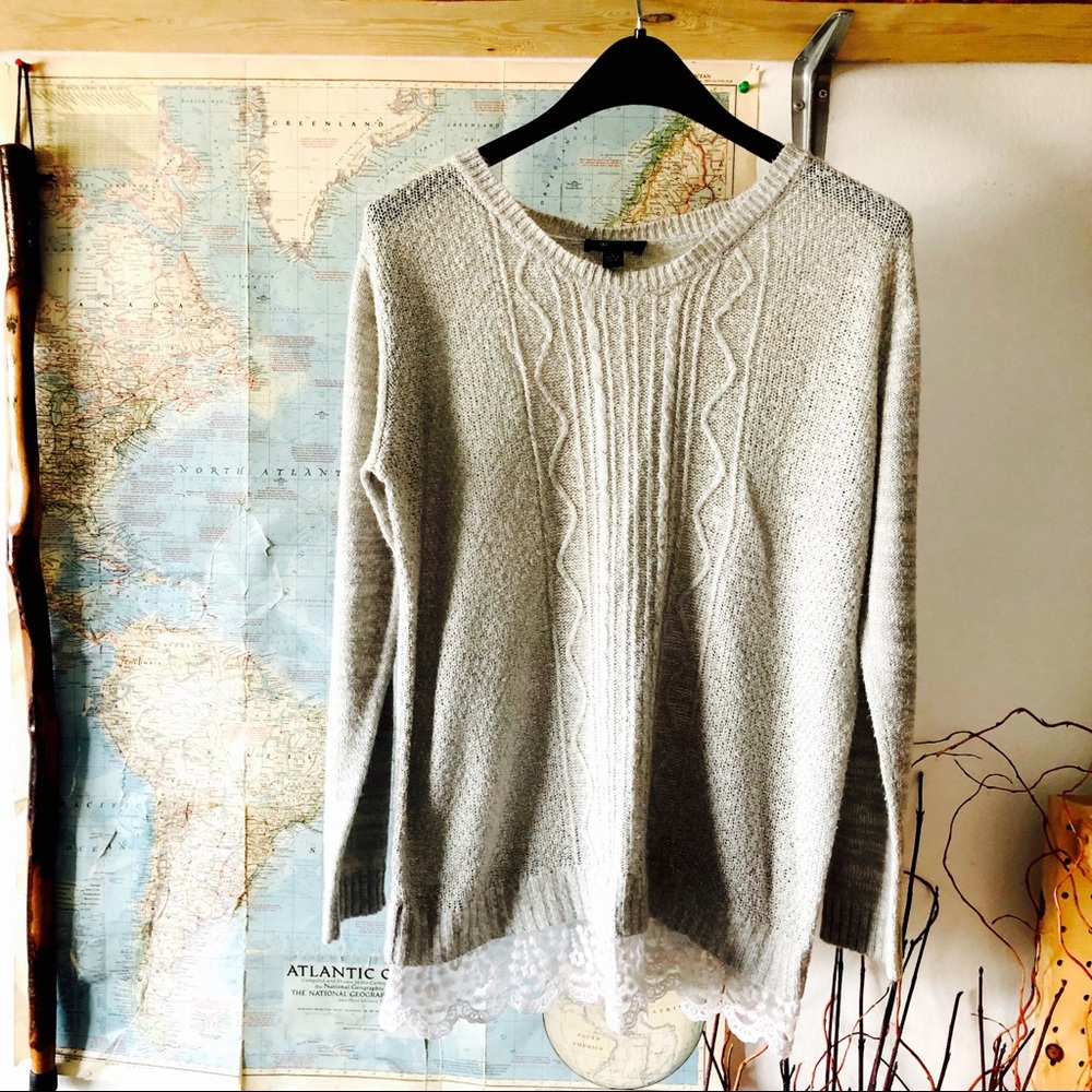 AB Studio Super Soft Sweater with Lace Trim